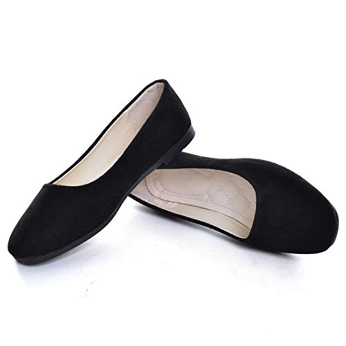 Henoo Women's Square Toe Slip On Ballet Flats,Cute Lightweight Candy Colors Shallow Outdoor Walking Shoes,Black