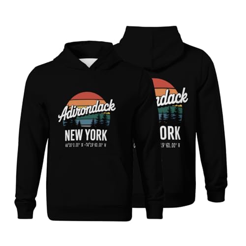 Kids Adirondack Park New York with GPS Location Boys Girls Lightweight Kangaroo Pocket Fleece Hoodies