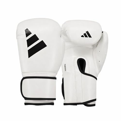 Image of adidas 100 Boxing Gloves - with PU Outer Shell, Intermediate Level Training Gloves for Fitness Classes, Boxing Bag Workouts, and Sparring, Suitable for Men, Women, and Kids - 14oz, White