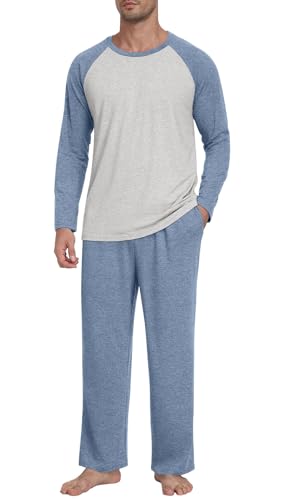 Men's Pajamas Set Sleepwear Pjs Lightweight Long Sleeve Pjs Soft Comfy Sleep Sets with Pockets2