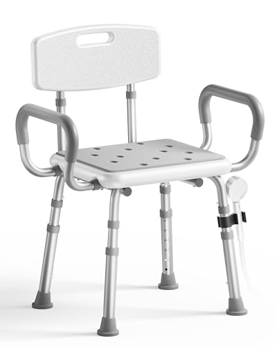 SOUNDFUSE Shower Chair for Inside Shower with Arms and Back, Height Adjustable Shower Chair for...