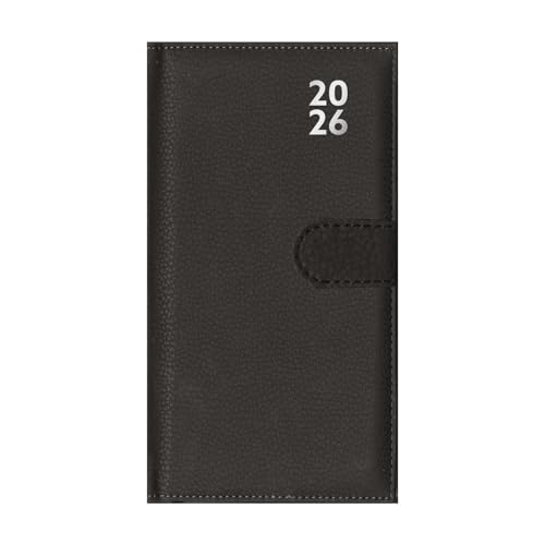 Agenda De Poche 2026 - Semainier A7 - Cuir Synthétique Noir - Léger, Compact - Pour Bureau, Étudiant, Organisation - 14
