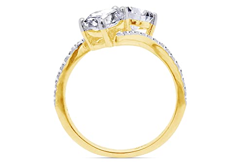 SAVEARTH DIAMONDS Two Stone Ring, 6MM Center Round Cut Sparkling White Cubic Zirconia Bypass Engagement Ring In 14k Gold Over Sterling Silver Jewelry For Women4