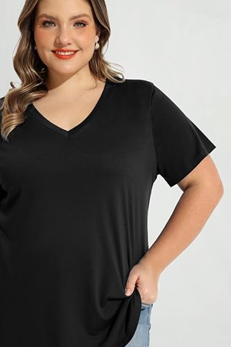 Image of RITERA Women Plus Size Tops Tie Dye V Neck Shirt Floral Camo Summer Short Sleeve Tunic Oversized Ladies Blouse XL-5XL