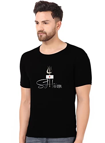 Image of Shiva Trishul T-shirt| Mahakal Shiva Printed T shirt Collection | Bholenath Tshirts | Regular Fit Black & White Tshirt For Men | Soft Cotton Black Printed T-shirt | Half Sleeve Bio-Washed