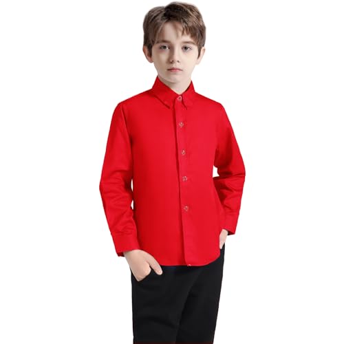 Image of Boys' Button Down Dress Shirts Kids Long Sleeve Solid Collared Uniform Shirt for Toddler Boy (Size 2T-20)