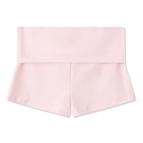 Image of KMBANGI Womens Fold Over Shorts Elastic Waist Y2k Lounge Shorts Foldover Cute Pajama Micro Bottoms Mini Shorts Sleepwear
