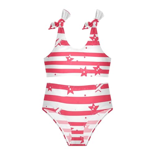 KLL 5 Pointed Stars Red Stripes Girl Two Pieces Bikini Set Quick-Dry Swimsuit Swimming Suits Adjustable Shoulder Strap3