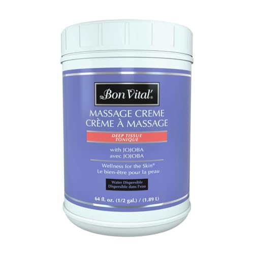Bon Vital' Deep Tissue Massage Crème, Professional Massage Therapy Cream for Muscle Relaxation, Muscle Soreness, Injury Recovery, Deep Muscle Manipulation, & Sports Massages, 1/2 Gallon Jar