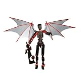 Fallen Angel T13 Action Figure with Bat Wings Scythe Weapon Accessories, 3D Printed Lucky 13 Action Figure, PVC Model Full Body Mobile Robot Desktop Decoration Action Figure (Black Red-Devil)