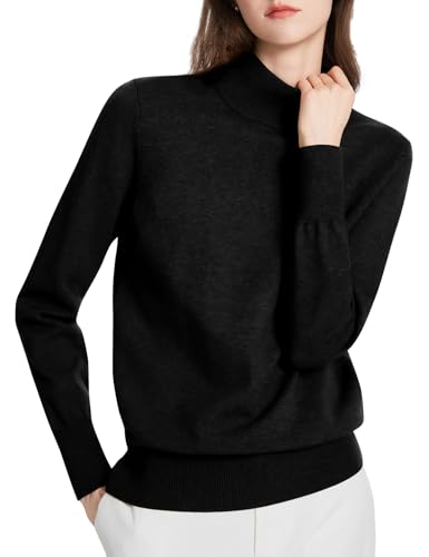 PEHMEA Women's Mock Neck Sweater Light Wool Blend Slim Soft Pullover Dressy Casual Top for Fall Winter Warm