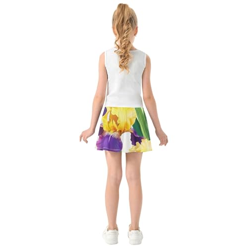 Joisal Toddlers Tennis Skirts Yellow Purple Iris Flowers Girls' Shorts Athletic Skorts Outfit Pleated 4t4
