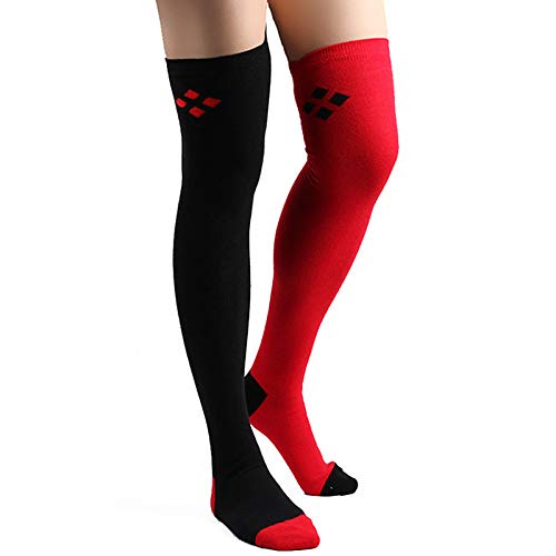 Women Extra Long Over the Knee Cotton Spring Fall Winter Soft Warm High Boot Stockings, 1 Pair Black + Red, One Size3
