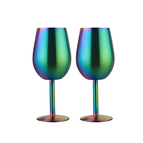 HEFUTE 2PCS Stainless Steel Wine Glass Multicolor Rainbow Color Drinking Glassware Cups for Water Insulated Shatterproof Unbreakable Drinkware Iridescent Glassware Gift Set
