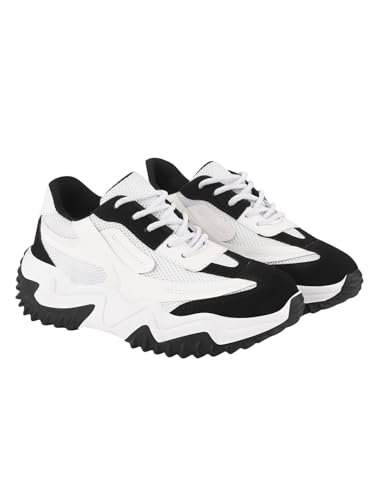 Image of Chunky Platform Sneakers for Women Colorblock || Lace-Up Athletic Shoes with Wavy Sole Design Casual and Party