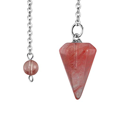 Injoy Jewelry Cherry Quartz Pendulum Healing Crystal Pointed Reiki Chakra Pendant Pendulum Dowsing Divination Spiritual Chakra Balancing Pendulum