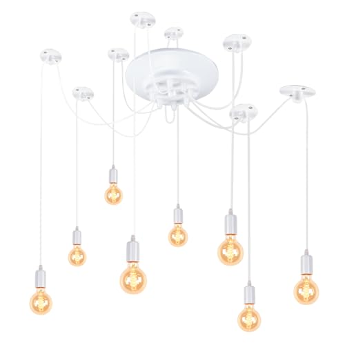 iDEGU Moderne und Retro-Hängelampe, 8 Arme, Hängelampe Spider DIY kreativ, verstellbar von 150 cm, Vintage-Deckenleuchte mit E27-Fassung, weiß (8 Lichter)