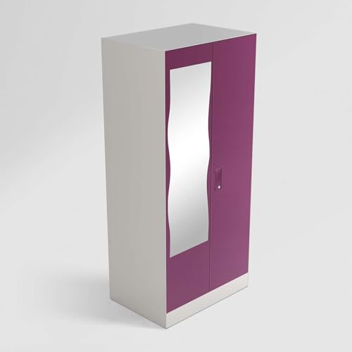 Image of Interio by Godrej Almirah Slimline 2-Door Steel Almirah, Cupboard for Clothes (Purple), 1-Year Warranty, 1 Locker, 4 Shelves and Curvilinear Mirror