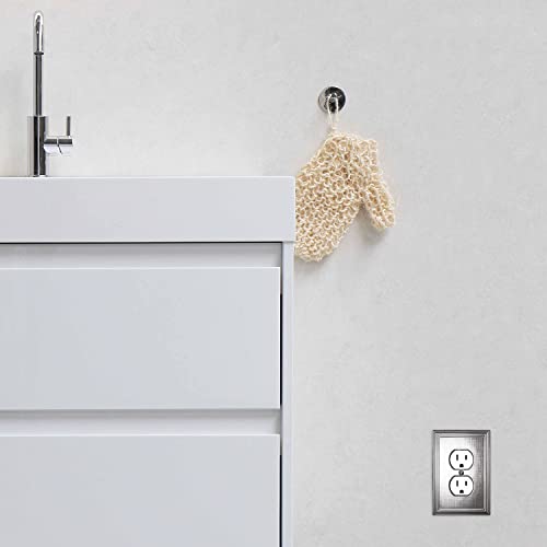 Questech Décor Single Duplex Electrical Outlet Cover Wall Plate, 1-Gang Single Switch Plate Standard Size Receptacle Cover, Decorative Wall Plate Linen Texture, Brushed Nickel Finish #TOP6