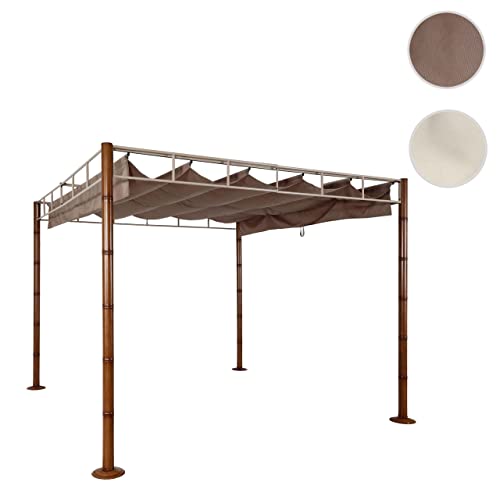 Pergola HWC-L42, tuinpaviljoen terrasoverkapping, stabiel 7 cm metalen frame 3 x 3 m bamboe-look - taupe-bruin - Afbeelding 6