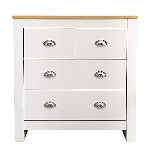 Homeke2+2 Drawers Living Room Free Standing Chest of Drawers Storage Hallway Sideboard Cabinet 2 Colors (White)