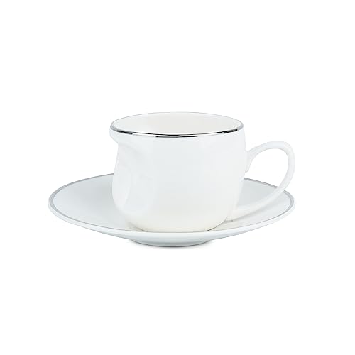 Image of Dandy Lines Face Platinum Band Cup and Saucer Set, Luxury Tea Set, Tea Cups with Saucers, Ceramic, Pack of 12, Microwave & Dishwasher Safe, Great for Hosting & Gifting