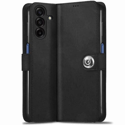 Image of TheGiftKart Flip Cover Back Case for Samsung Galaxy M17 5G / A17 5G / F17 5G | Genuine Leather Finish | Designer Button | Inbuilt Pockets & Stand | Flip Cover Back Cover Case (Faux Leather, Black)