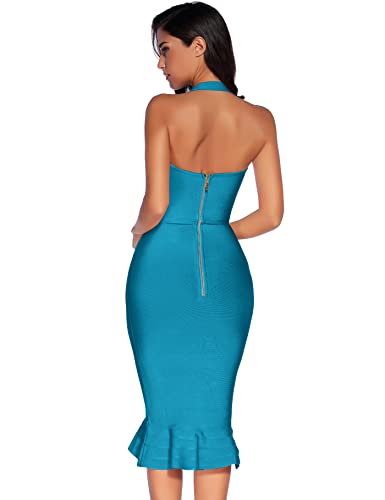 Image of meilun Womens Halter Fishtail Bandage Party Dress Elegant Wedding Guest Dress