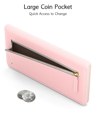 Image of Nipichsha Womens Wallet, RFID Slim Wallets for Women, Thin Ladies Credit Card Holder Purse, Cute Leather Bifold Clutch Billfold with 11 Card Slots & ID Window, Pink