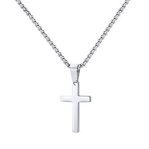 Stainless Steel Cross Pendant Necklaces for Men Pendant Chain 20 Inch Silver