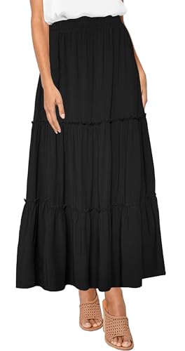 Afibi Womens High Waist A Line Ruffle Swing Long Maxi Skirt with Pockets3