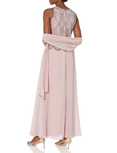 Image of J Kara Womens Plus Size Sleeveless Beaded Pop Over Long Dress with Scarf