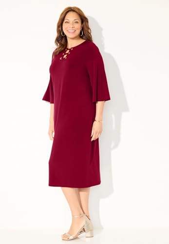 Catherines Women's Plus Size Bell-Sleeve Lace-Up Shift Dress3