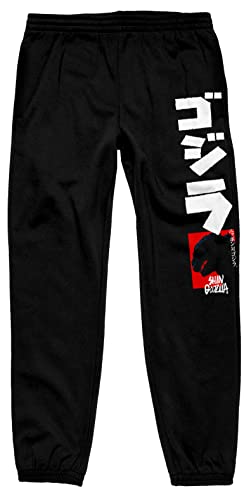 Godzilla Silhouette and Kanji Title Men's Black Drawstring Sweats