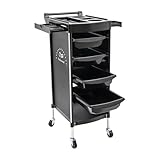 Accès facile : l'étage supérieur avec design ouvert dispose de plusieurs compartiments et les 4 étagères du tiroir central peuvent être facilement retirées dans deux directions, de sorte que vous pouvez facilement accéder et ranger différents outils et fournitures de coiffure.