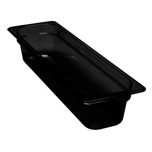 Cambro 4"D Half Size Long Food Pan, Black, Polycarbonate, 5.3 qt. Capacity, 4" Deep, 1/2 Size Long