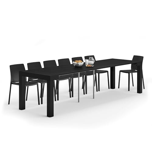 MOBILI FIVER, Table Console Extensible First, 45(305) x90 cm, Frêne Noir, pour 14 Personnes, Console Extensible pour Cuisine et Salon, Made in Italy