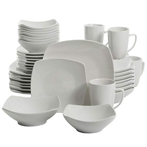 40-Piece Dinnerware Set White Ceramic Dish Square Dinner Plates Mugs NEW-Modern plates-Euro ceramica -Threshold cup-Plates porcelain-Hearth and hand dishes with magnolia-set dishes