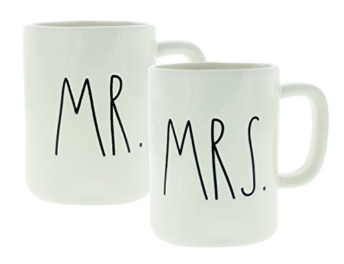 Rae Dunn Artisan Collection Mr. & Mrs. Set of (2) Mugs By Magenta, White