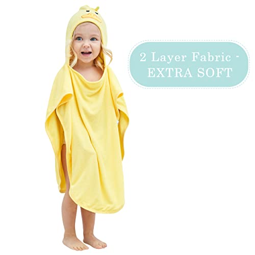 Image of HIPHOP PANDA Ultra Soft Hooded Baby Towel - 2-Layer Thick 500GSM Absorbent | Rayon Made from Bamboo, Hooded Bath Towel for Newborn, Infant, Toddler, Baby Registry - Yellow Duck, 21.5x22.5 In