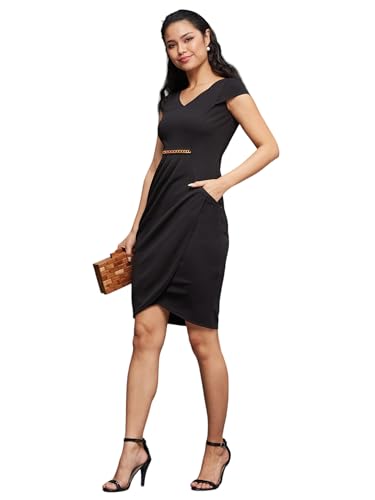 Image of Miss Chase Women's Comfortable Round Neck Sleeveless Striped Midi Bodycon Dress with Zipper