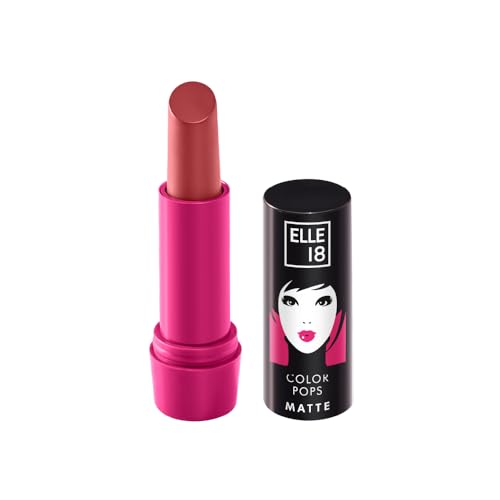 Image of Elle 18 Color Pops Matte Lipstick, Pink Stylist, Moisturising Bullet Matte, with Vitamin E, Highly Pigmented, Infused with Jojoba Oil and Shea Butter | 4.3 g (Pack of 2)
