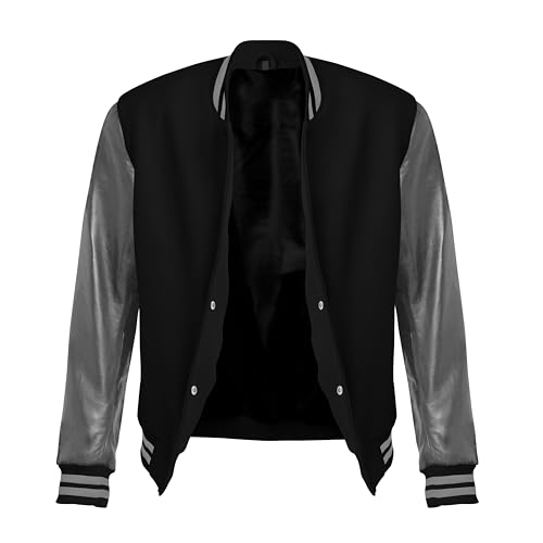 Image of Red And Black Letterman Jacket Men - Mens Black Varsity Letterman High School Baseball Bomber Jacket