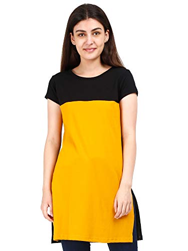 Image of FLEXIMAA Women's Cotton Round Neck Color Block Half Sleeve Long Top