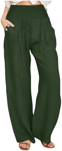 Cotton Linen Palazzo Pants for Women Boho Wide Leg High Waist Cas...