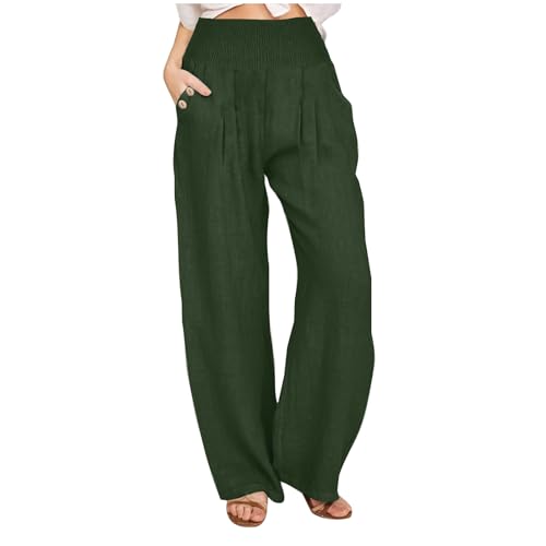 Cotton Linen Palazzo Pants for Women Boho Wide Leg High Waist Cas...
