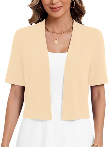 Image of Heymoments Women's Thin Shrugs Short Sleeve Lightweight Cropped Tops Open Front Knitted Cardigan for Dress Summer Bolero