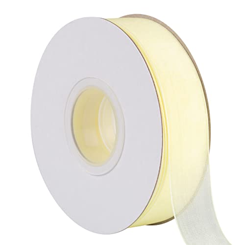 TEKDEERE 25mm Sheer Organza Ribbon,Cream Shimmer Chiffon Ribbon for DIY Crafts Wedding Party Decorations Gift Wrapping Bridal Bouquets (45M)