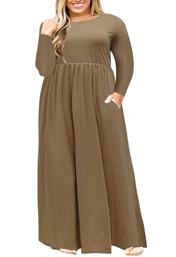 Image of Nemidor Plus Size Maxi Dress for Curvy Women Fall Casual Loose Long Sleeve Dresses with Pocket 14-26