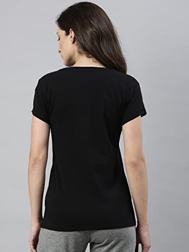 Image of Enamor Short Sleeve Regular Length Pull On Basic V Neck T-Shirt for Women - Slim Fit, Soft and Breathable Stretch Cotton - E067